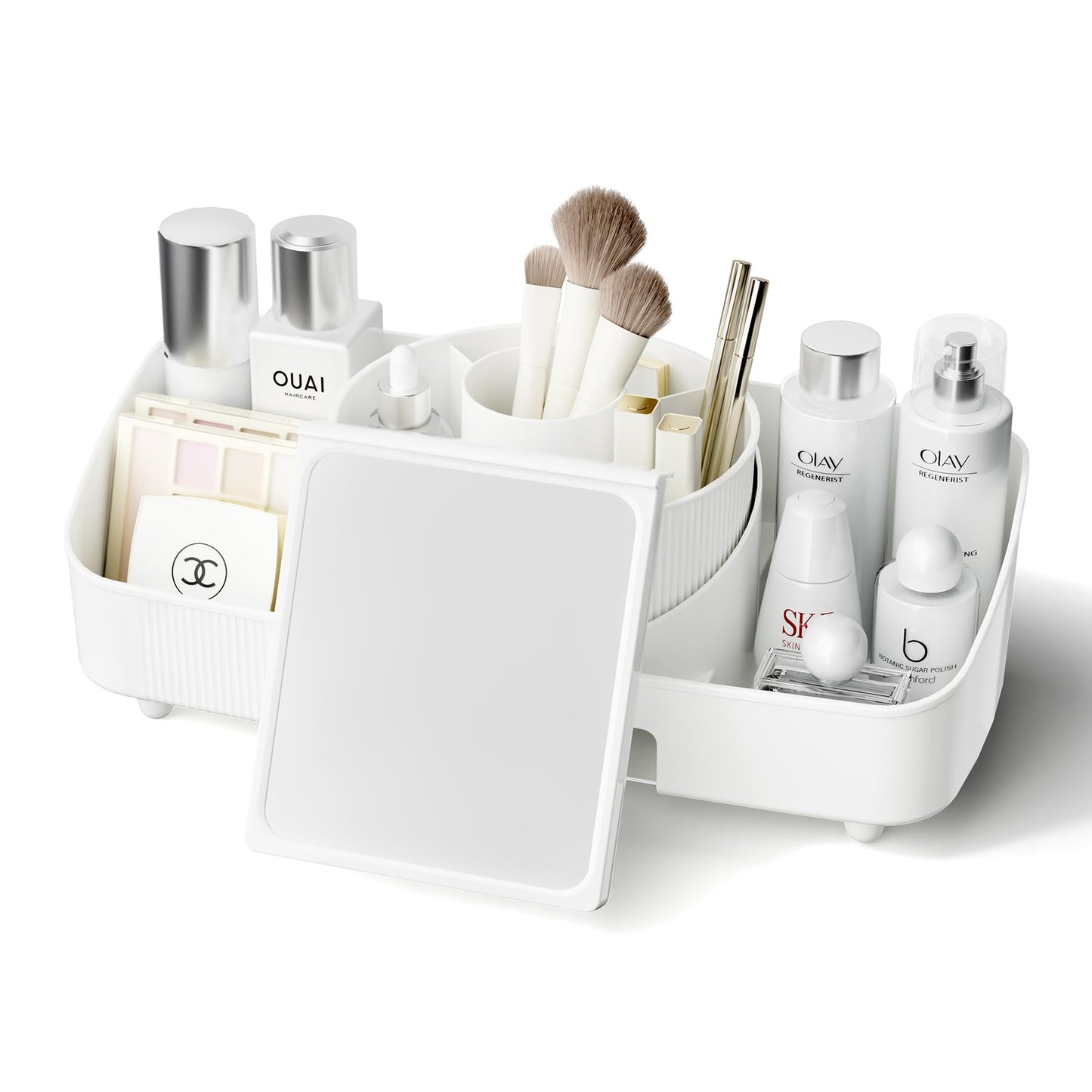360° Rotating Makeup Organiser with Mirror – Large Capacity Cosmetic Storage Box | Multi-Compartment
