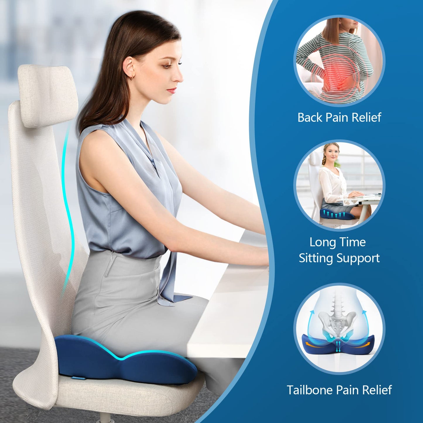 RESTCLOUD Memory Foam Seat Cushion – Tailbone & Sciatica Pain Relief
