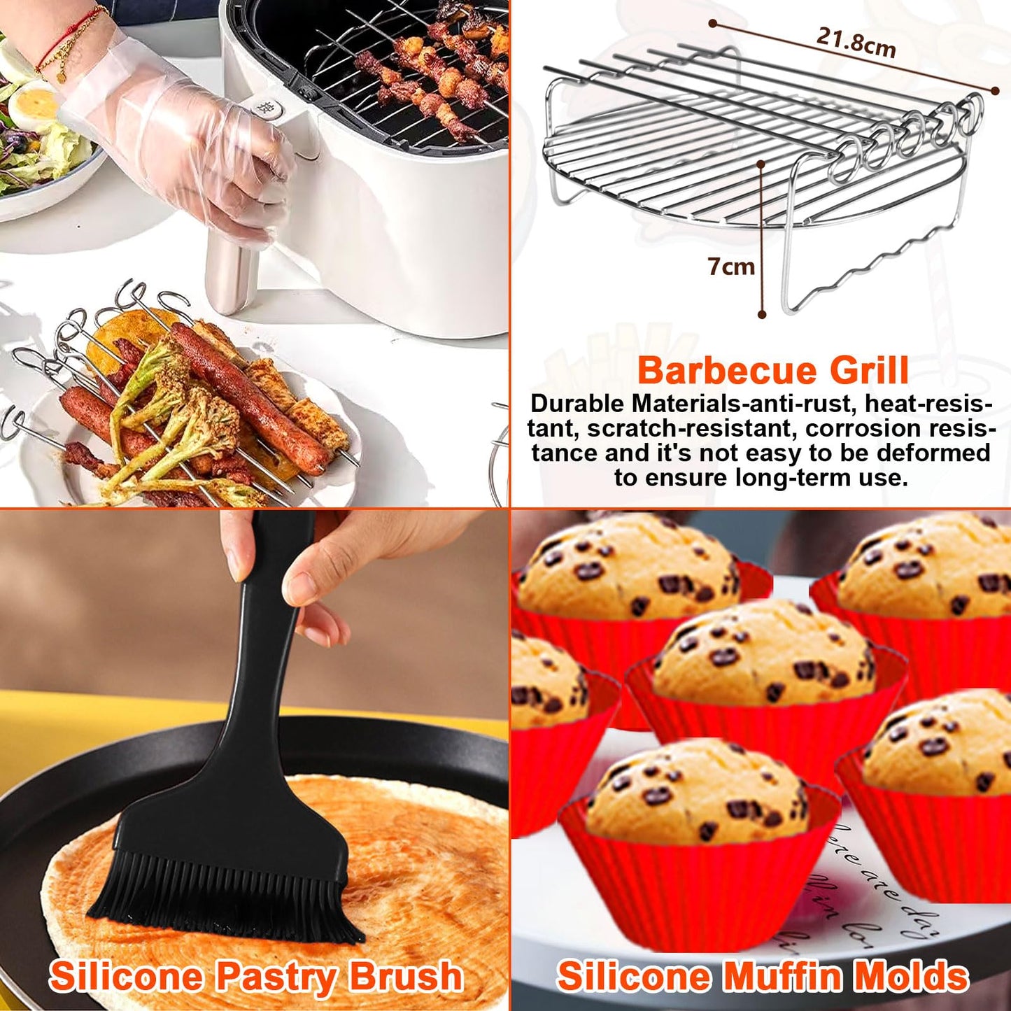 Moleath 23 cm XL Silicone & Steel Air Fryer Accessory Set – COSORI & Russell Hobbs