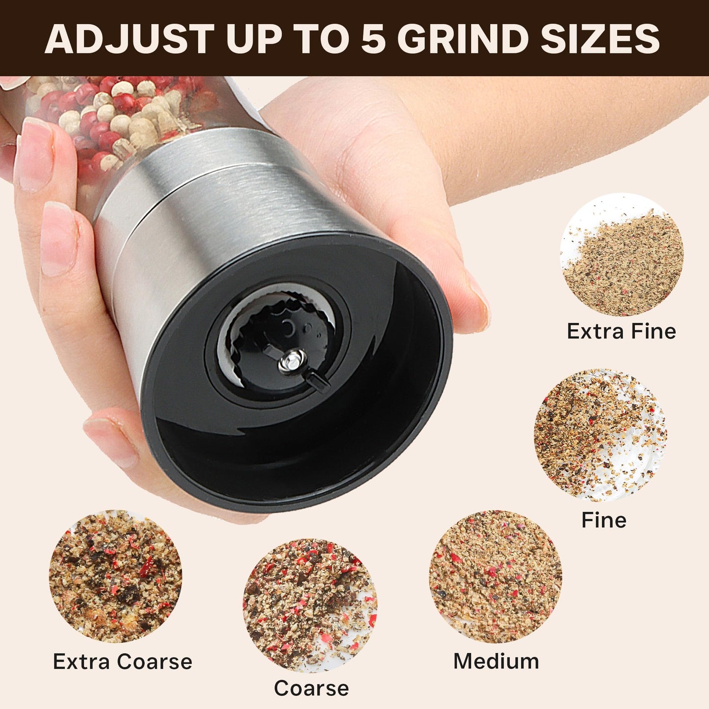 M JINGMEI Salt & Pepper Grinder Set - Adjustable Coarseness, 200ml