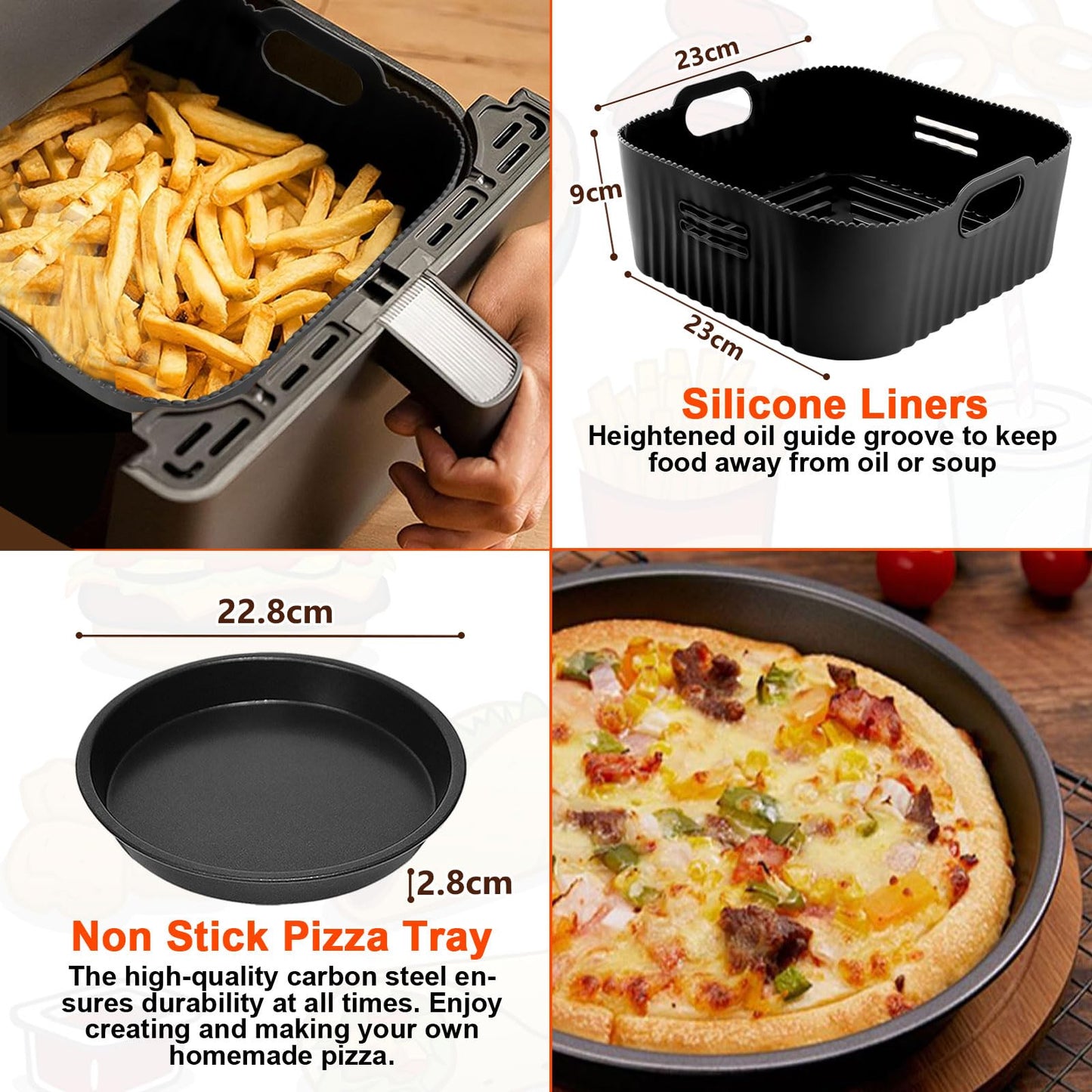 Moleath 23 cm XL Silicone & Steel Air Fryer Accessory Set – COSORI & Russell Hobbs