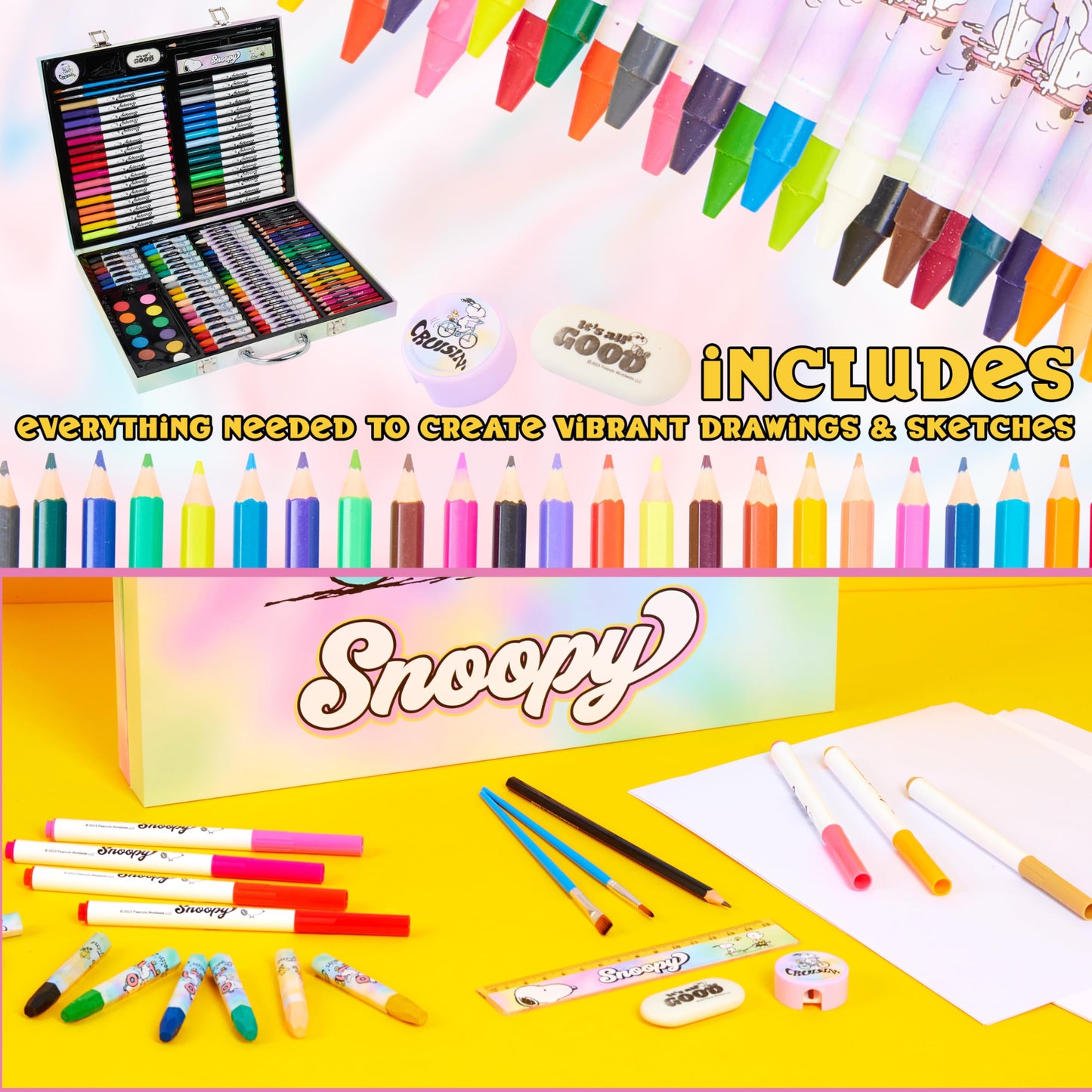 Peanuts Snoopy 140+ Piece Kids Art Set with Carry Case - Official Merchandise