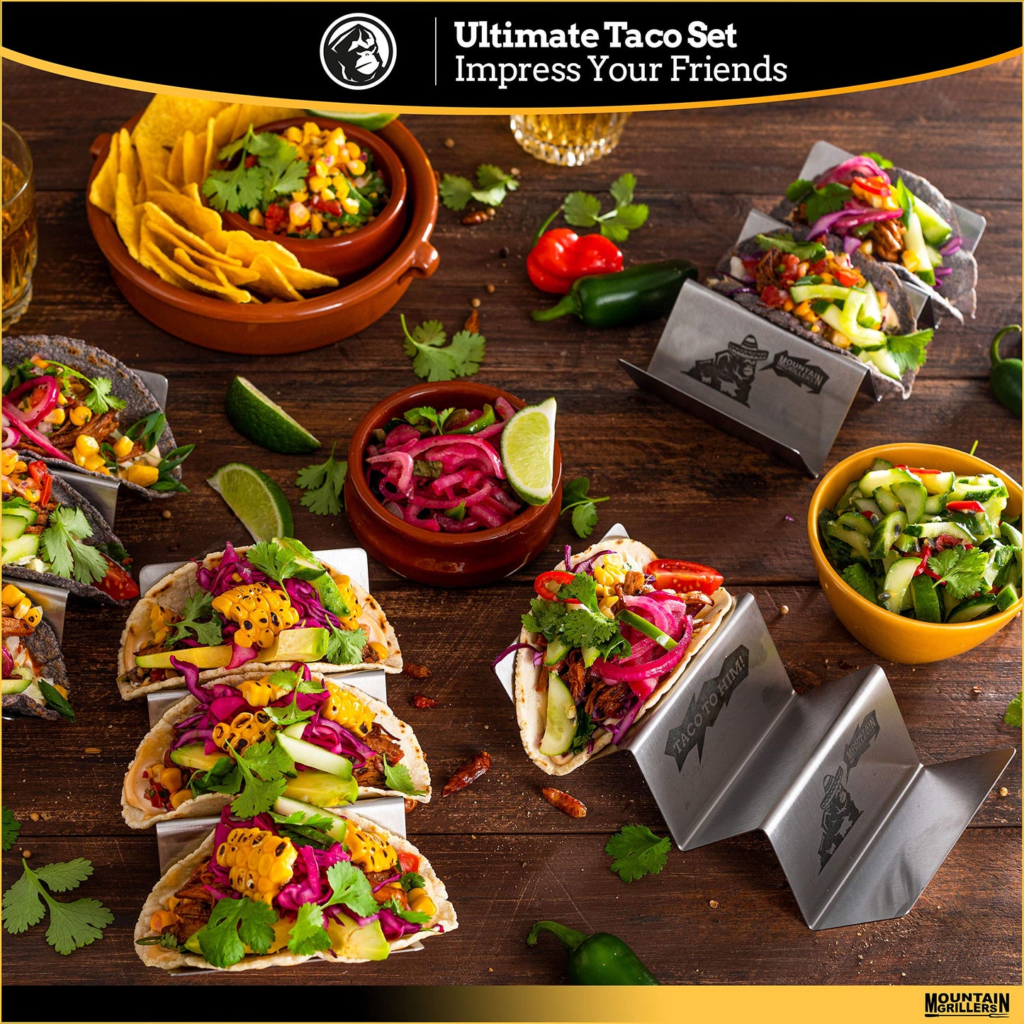 Mountain Grillers Stainless Steel Reversible Taco Holders Set of 4