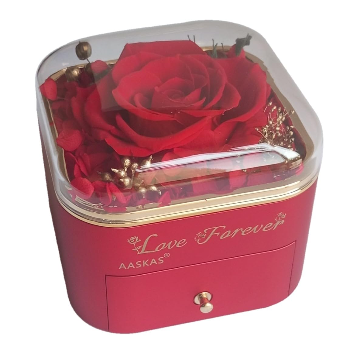 Preserved Red Rose Gift Box with “I Love You” Necklace in 100 Languages – Romantic Keepsake