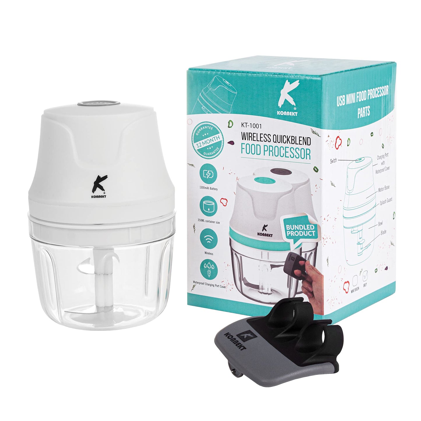 KONNEKT QuickBlend Mini Food Processor 350 ml BPA‑Free USB Rechargeable