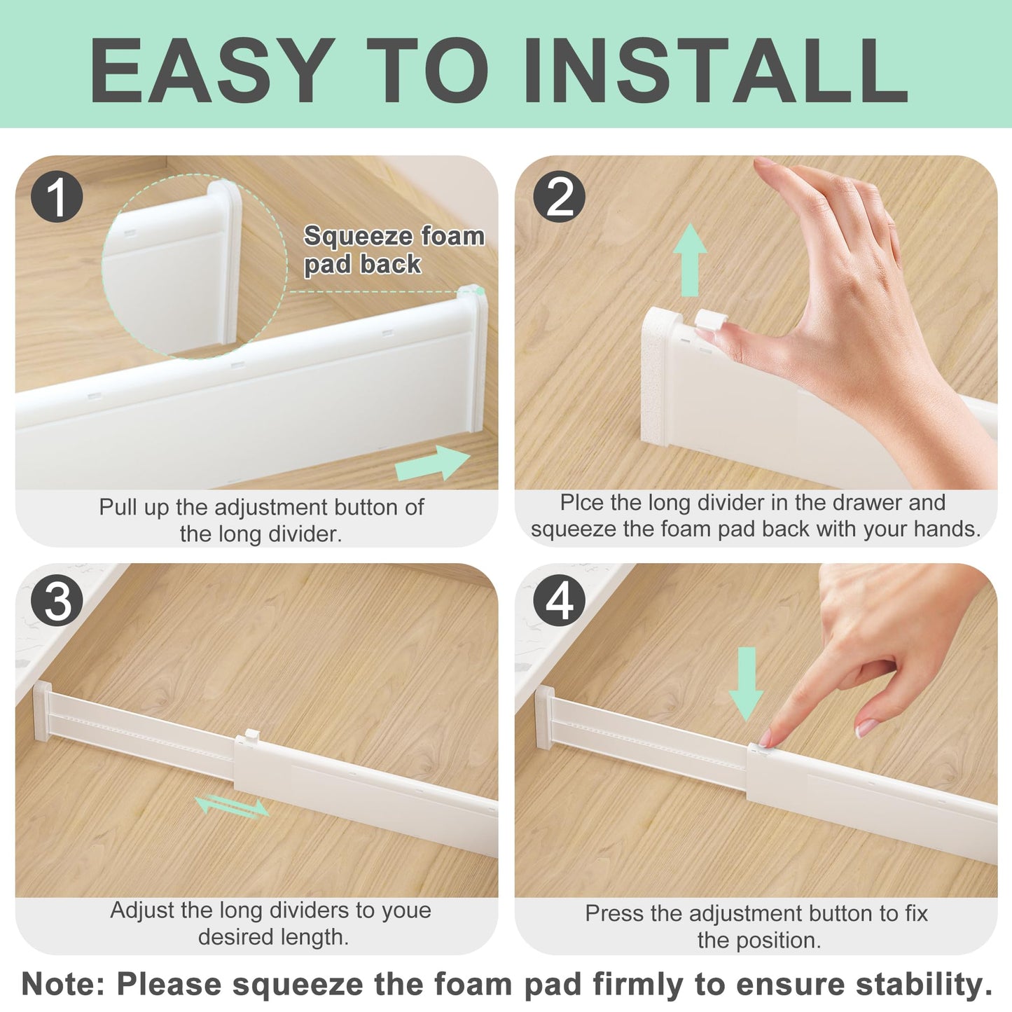 FUNIZE Adjustable Drawer Dividers 8 Pack Expandable White Organisers