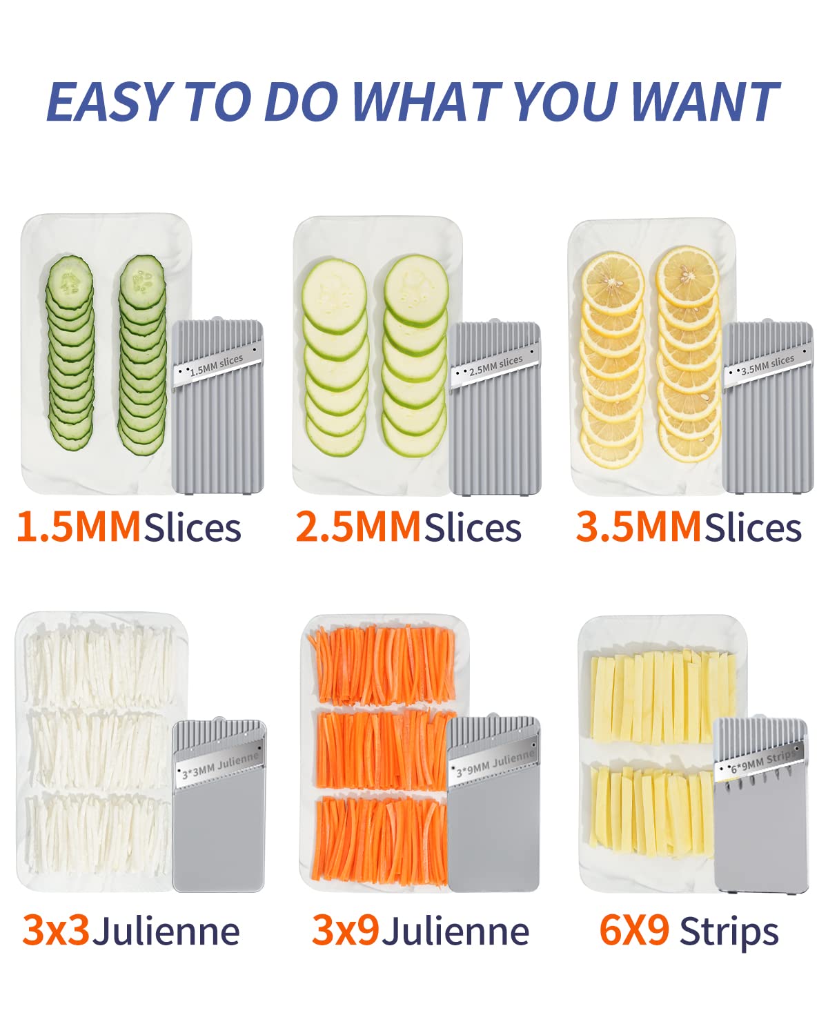 DUSENHO Mandoline Slicer 6 Blades, Safe & Easy to Use Veg Chopper