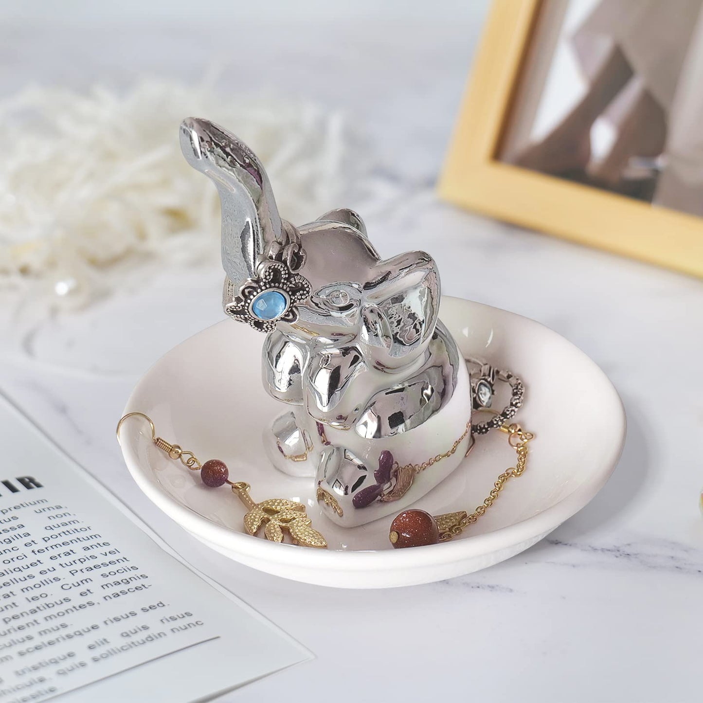 FORAGIFT Ceramic Elephant Ring Holder – Cute Jewellery Dish Gift for Women