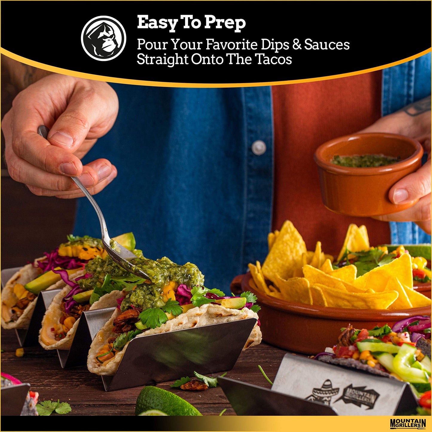 Mountain Grillers Stainless Steel Reversible Taco Holders Set of 4