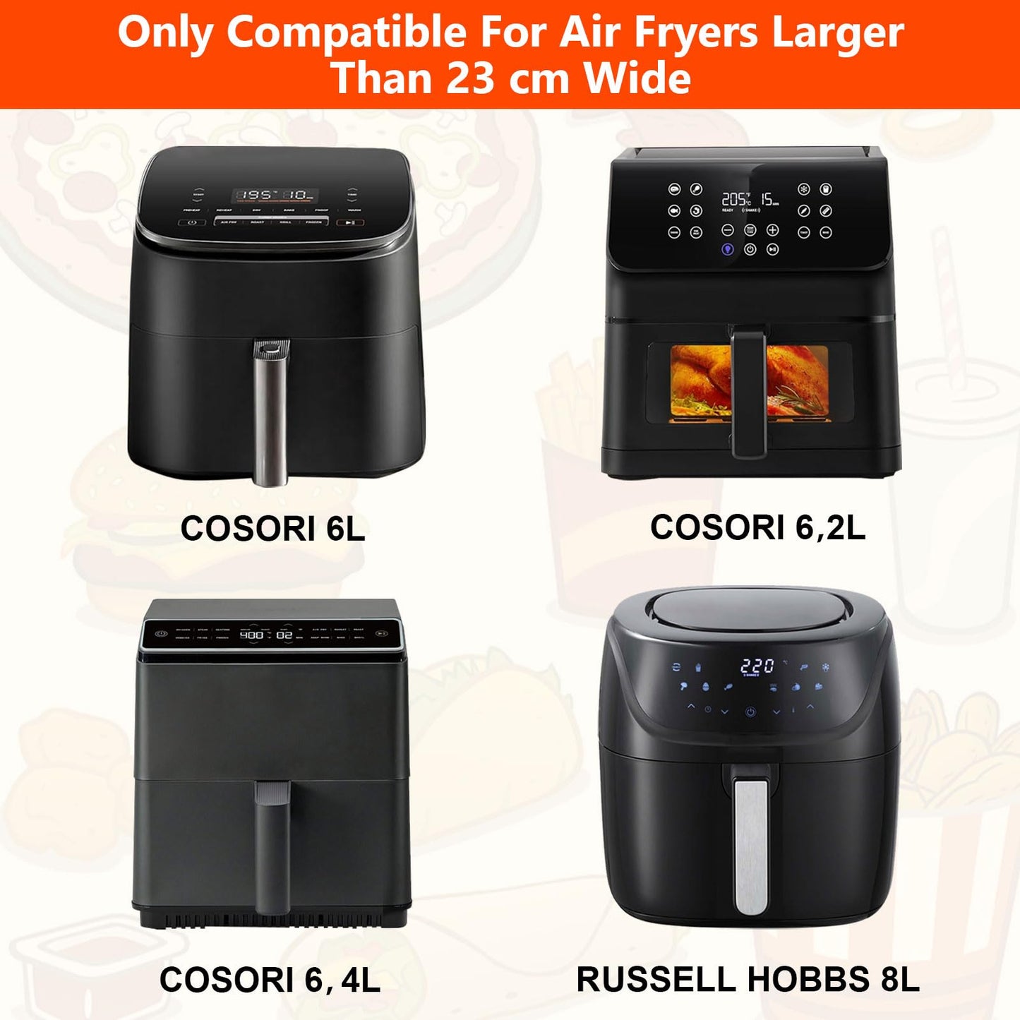 Moleath 23 cm XL Silicone & Steel Air Fryer Accessory Set – COSORI & Russell Hobbs