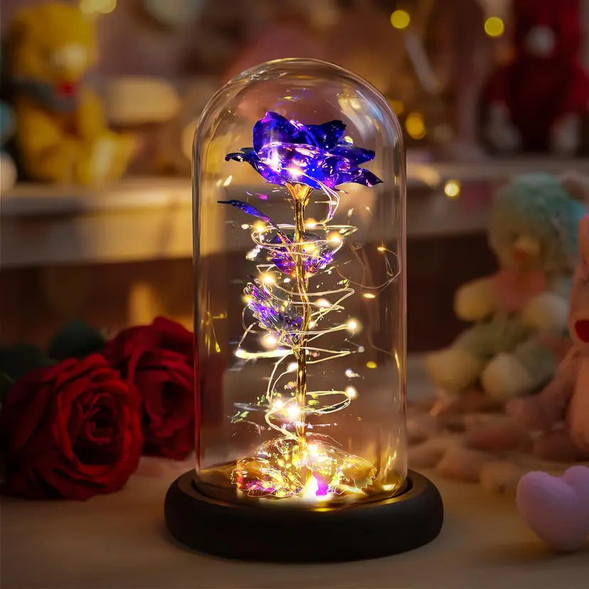 LED Rainbow Roses Glass Dome | Preserved Floral Gift, Night‑Light Décor