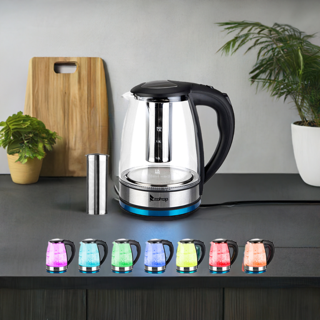 1.8L 2000W Electric Kettle Glass 7 Colours LED Illuminated Portable Jug
