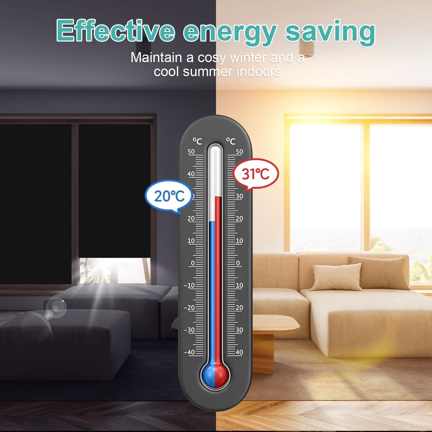 YUZAII Temporary Blackout Blind 300x145cm Suction Cup No Drill Black