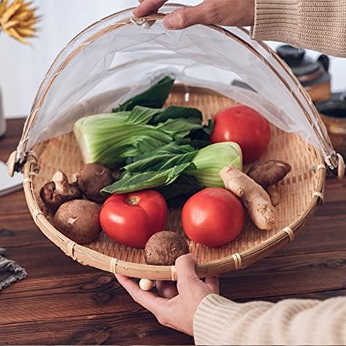Bamboo Food Tent Basket with Lid, Round Cover for Bread & Fruit