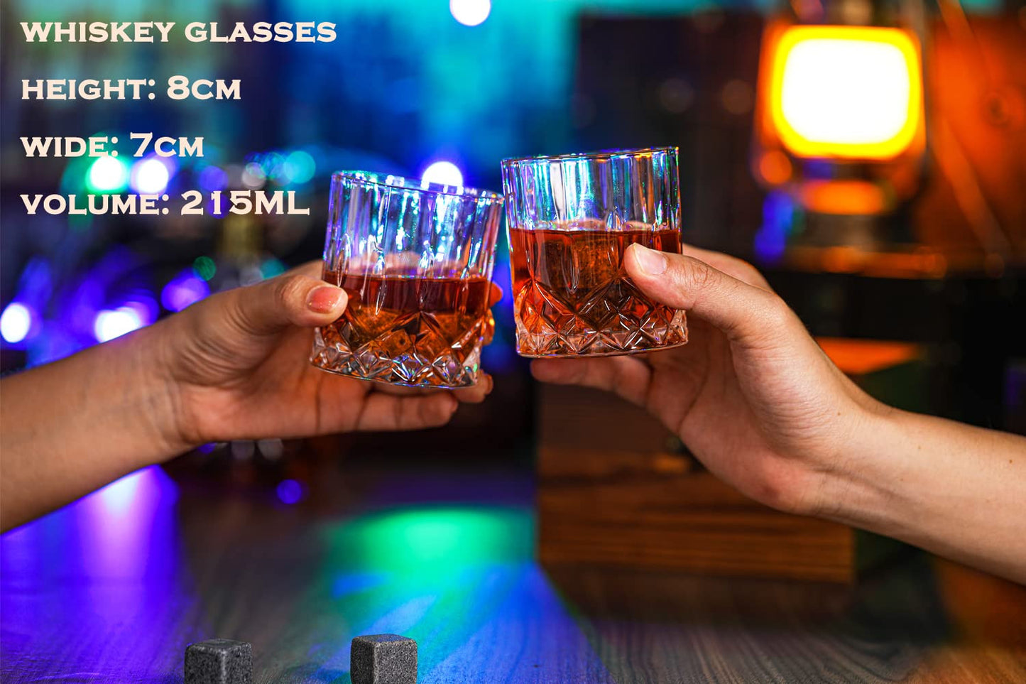 Whisky Stones And Glasses Gift Set Wooden Box Chilling Rocks