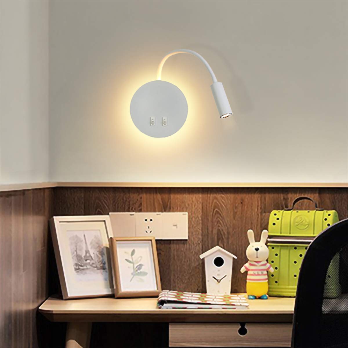 LED Bedside Wall Lamp 11W Adjustable Reading + Wall Light 3000K Warm White