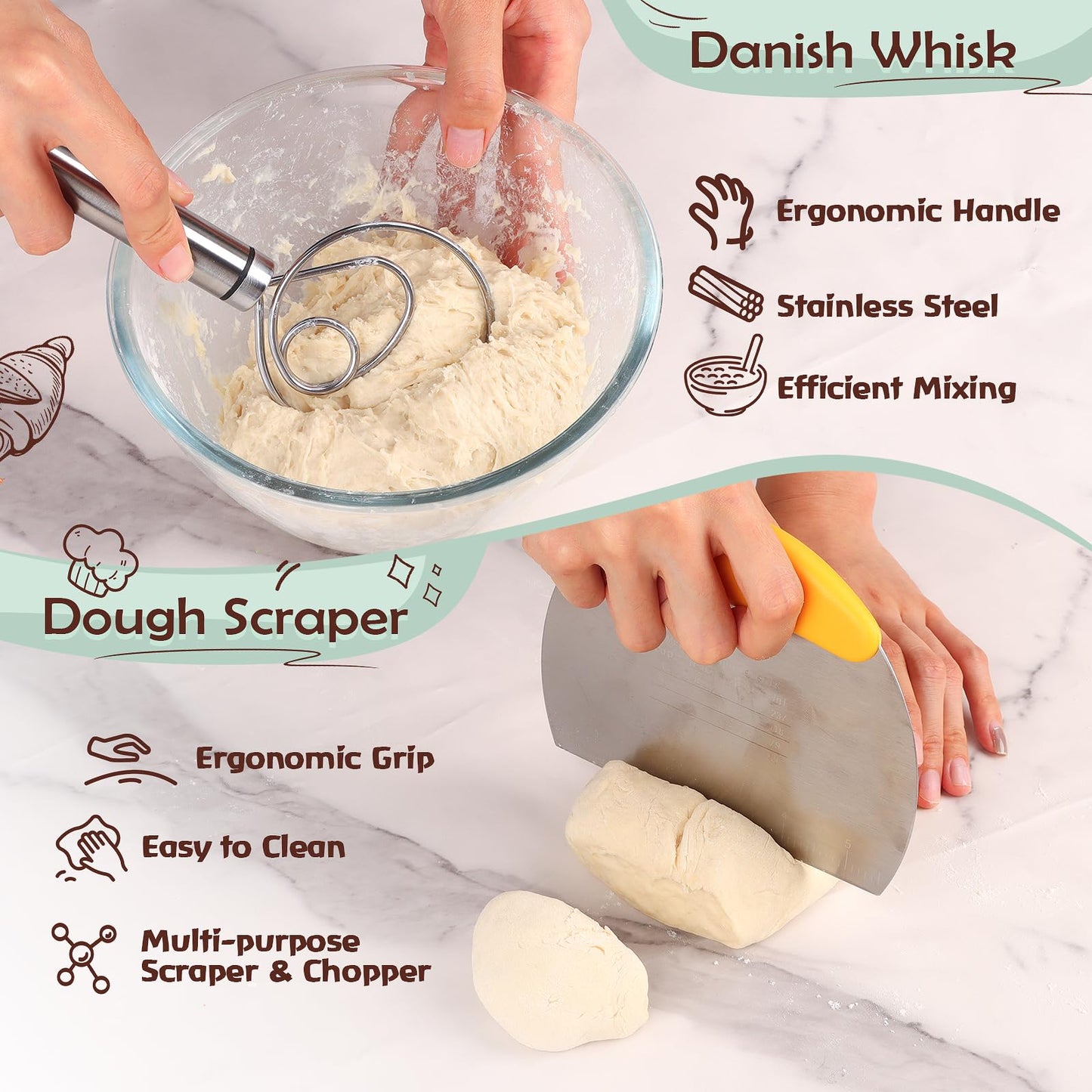 HUIJUTCHEN Sourdough Starter Kit Silicone Banneton 9in+10in Set