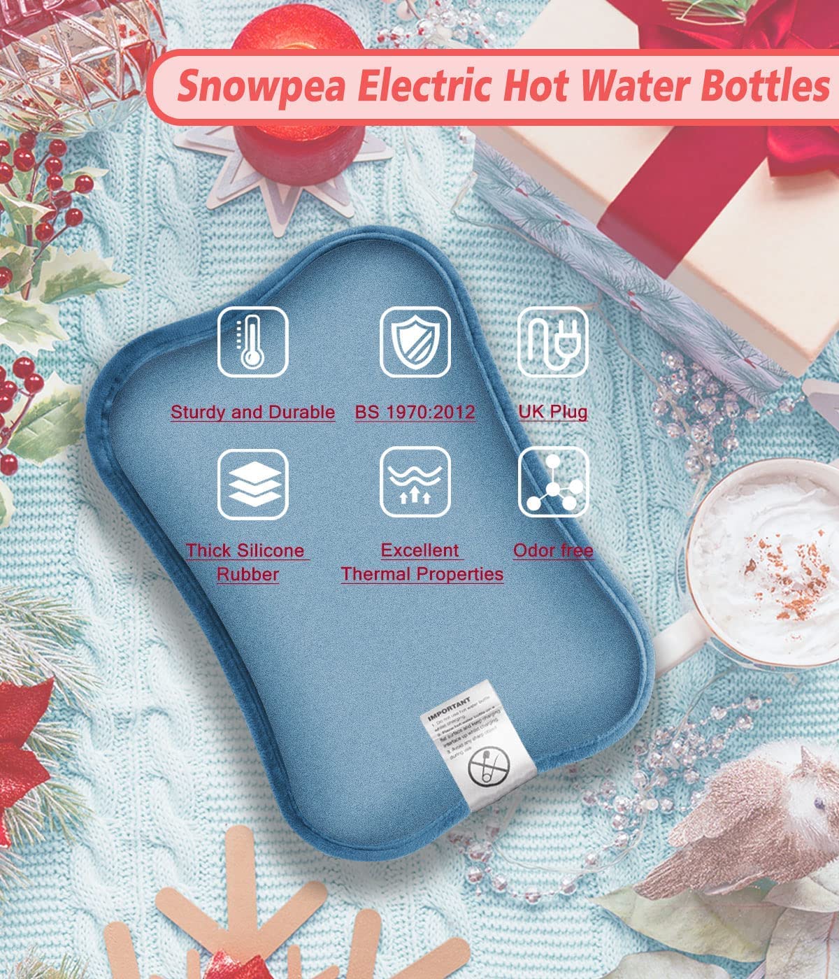 Snowpea Electric Hot Water Bottle with 55" Belt – Grey