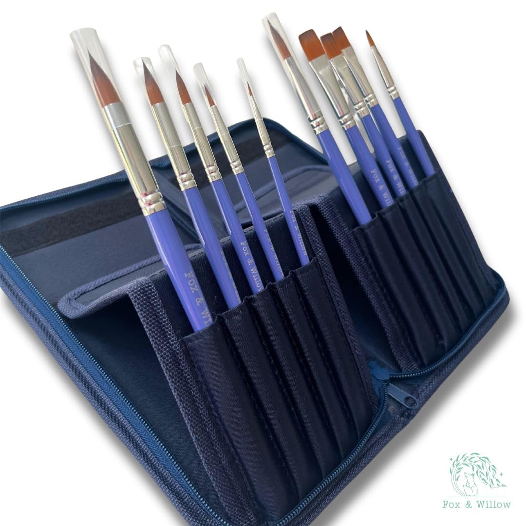 Fox & Willow 10-Piece Artist Paint Brush Set with Pop-Up Stand Case