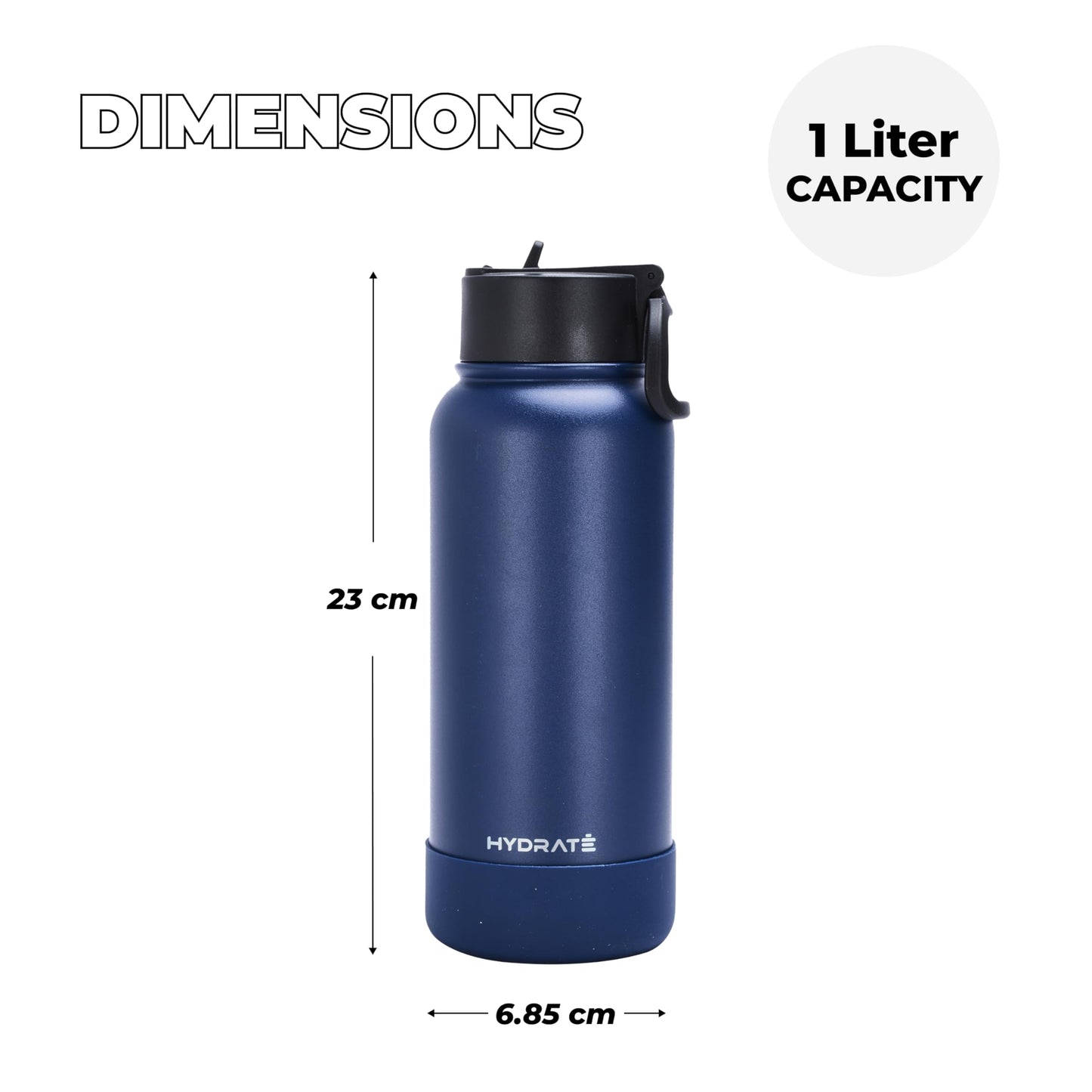 HYDRATE 500ml Stainless Steel Insulated Water Bottle with Straw - Blue