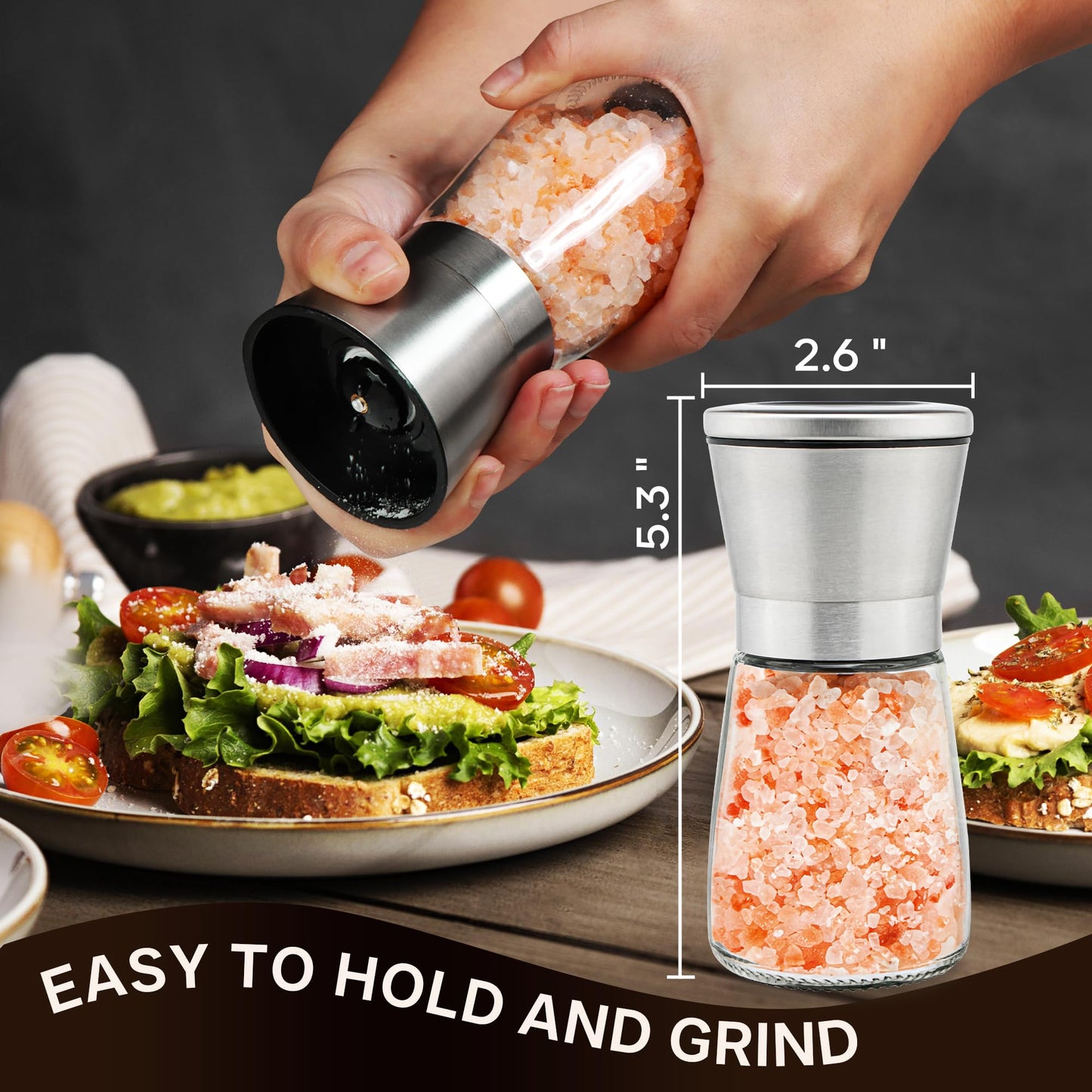 M JINGMEI Salt & Pepper Grinder Set - Adjustable Manual Mills - 2 Pack