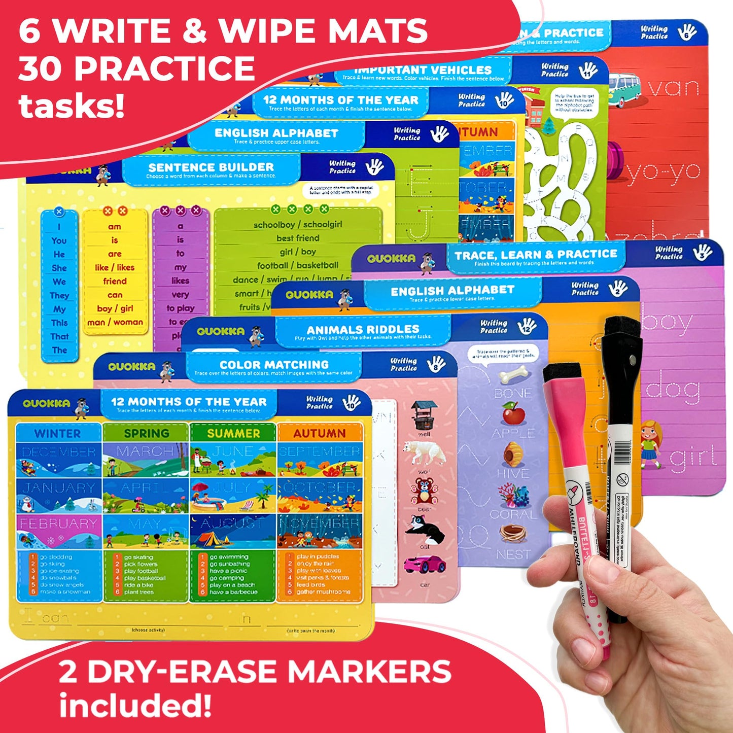 Quokka Wipe Clean Handwriting Activity Book Ages 3-6 • Reusable • 30 Tasks