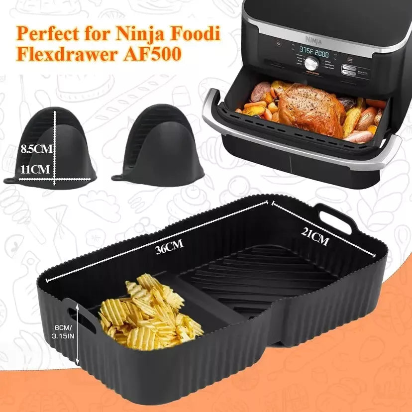 Ninja AF500UK Air Fryer Silicone Liners – 3 Pcs Reusable Non-Stick Tray | Dual Flex Drawer Compatible