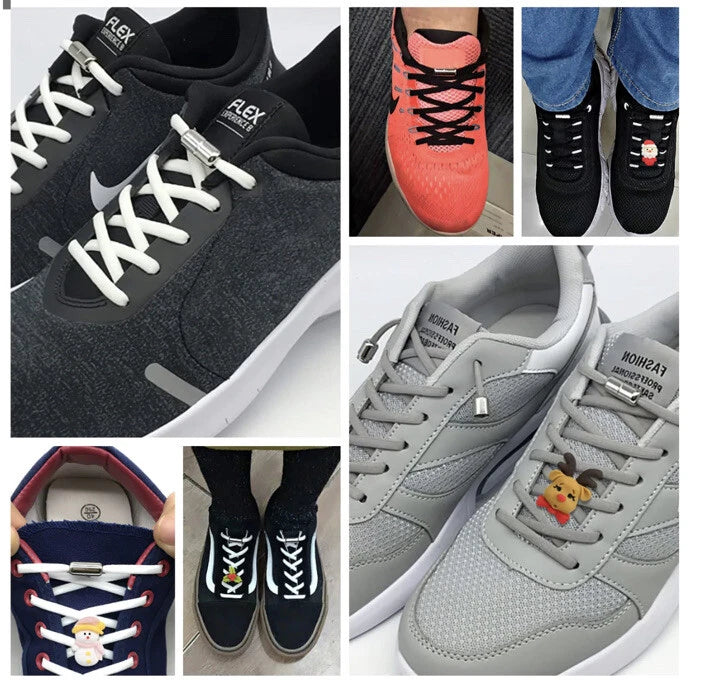 No‑Tie Elastic Shoe Laces Set ‑ 5 Funky Designs & Christmas Charms
