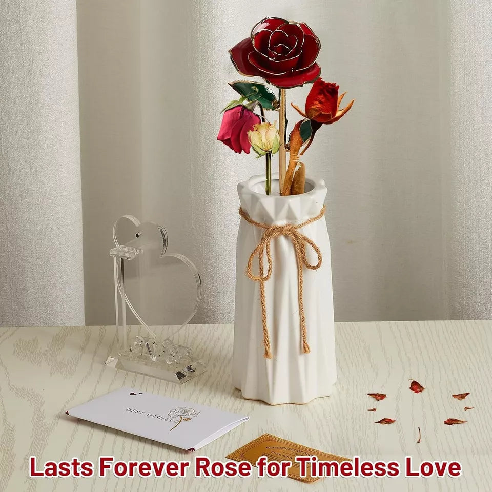 Mikasol Gold Dipped 24K Forever Preserved Rose, 1 Pack Infinity Flower Decor