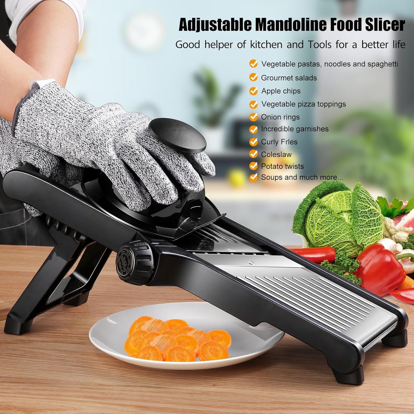 MASTERTOP Mandoline Vegetable Slicer – Stainless Steel Adjustable Kitchen Tool