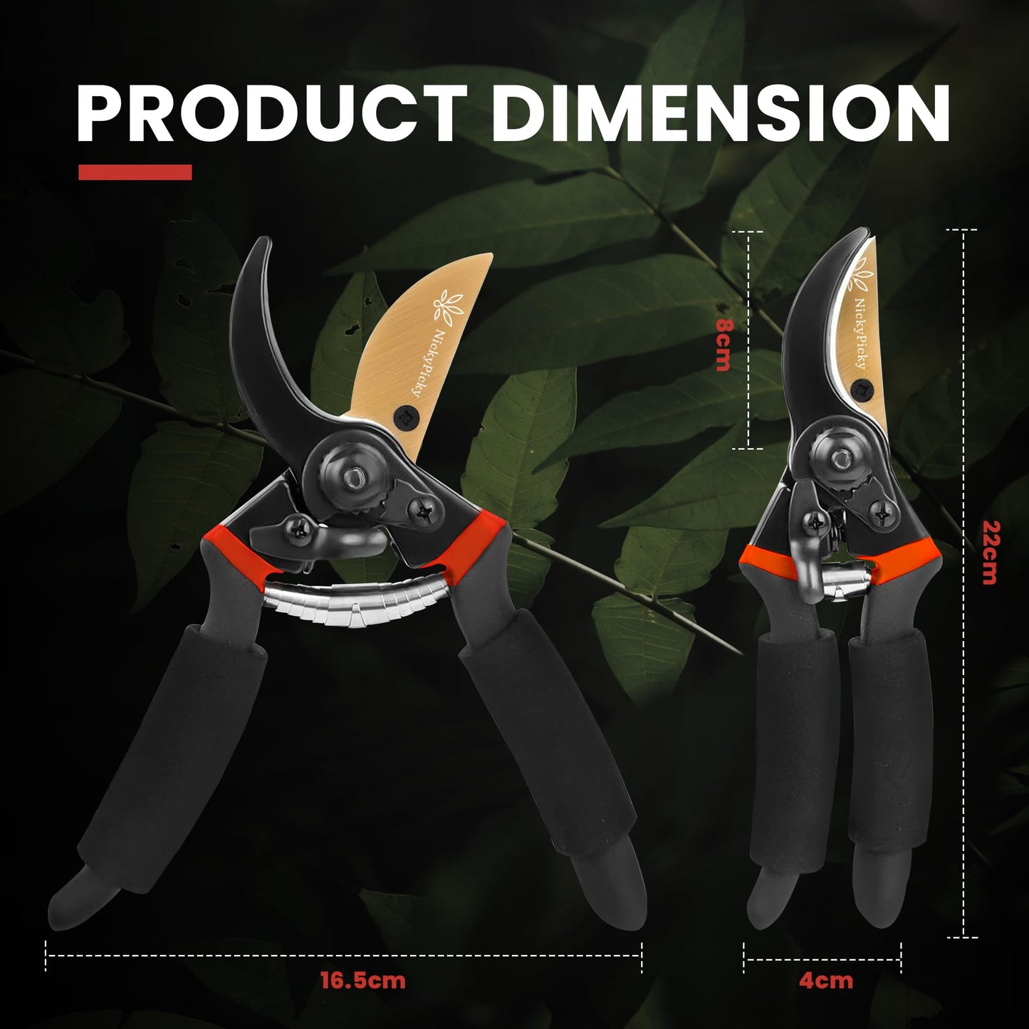 NickyPicky Heavy Duty Garden Secateurs – Titanium Blade, Ergonomic Grip