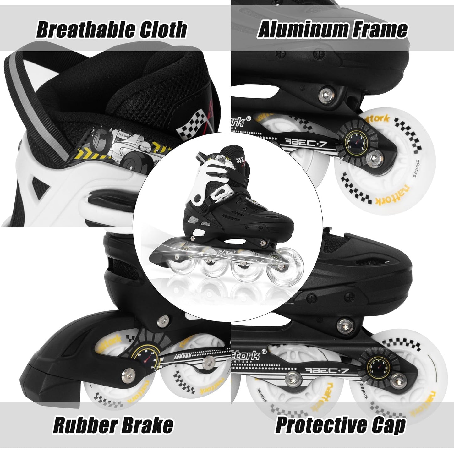 Kids Adjustable Inline Skates with Light-Up Wheels – Black & Green