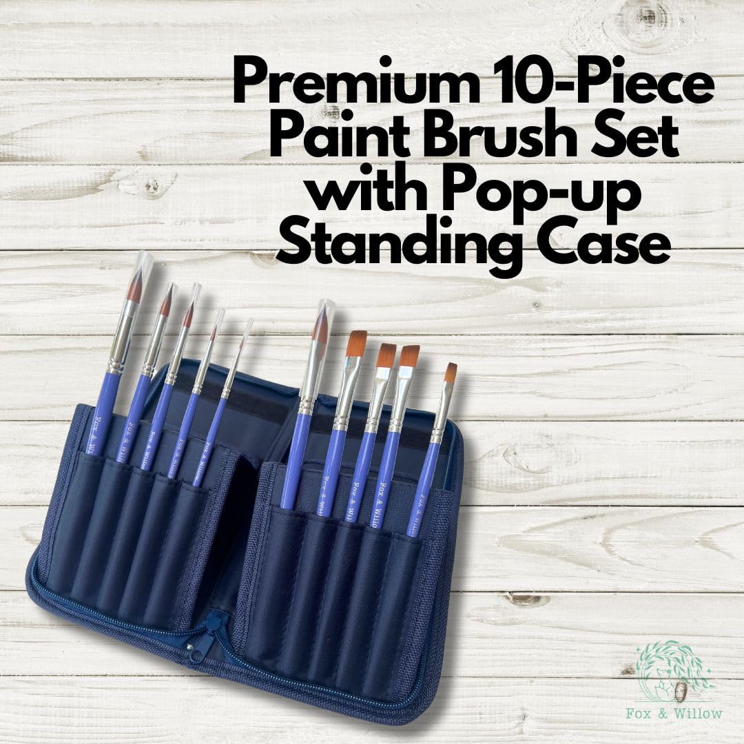 Fox & Willow 10-Piece Artist Paint Brush Set with Pop-Up Stand Case