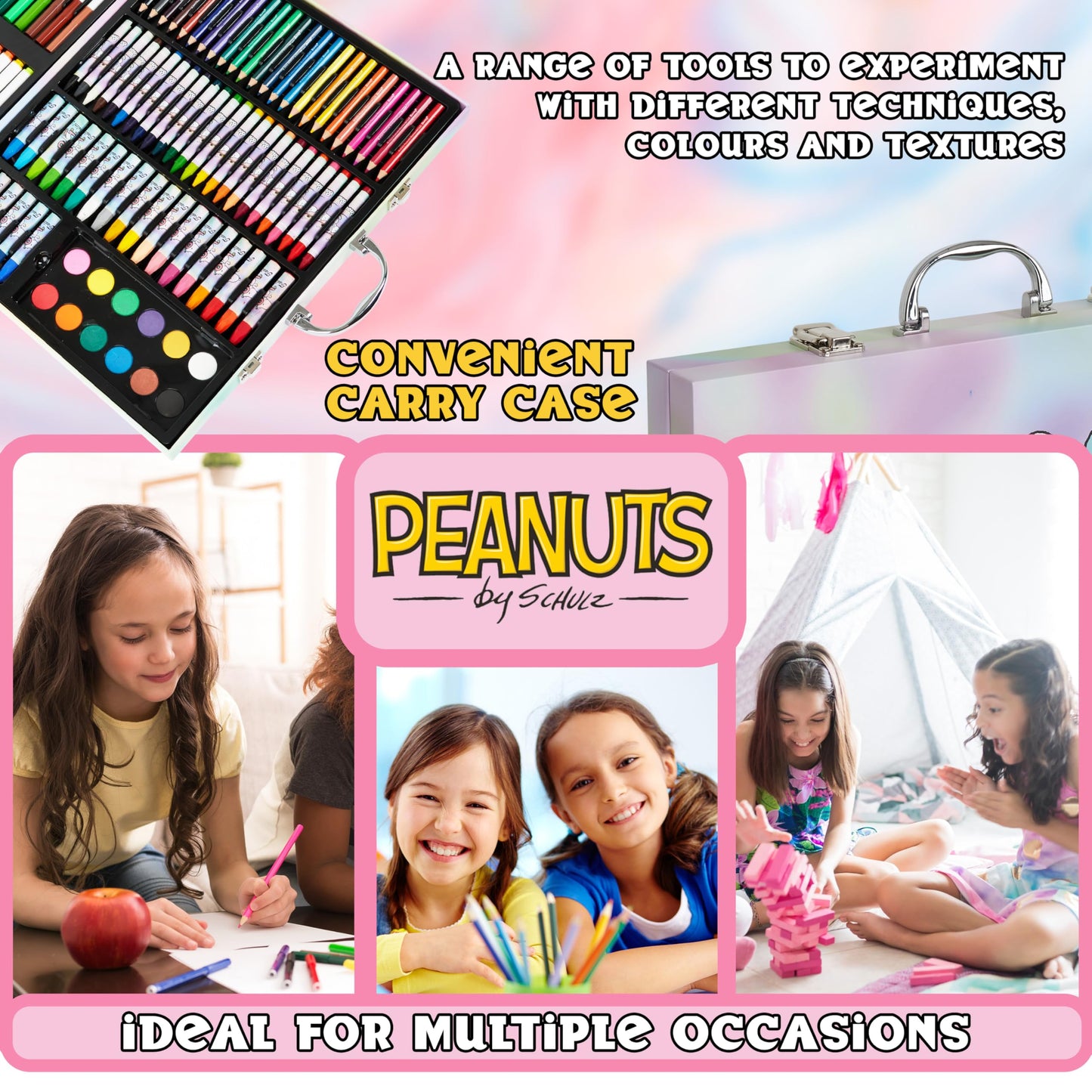 Peanuts Snoopy 140+ Piece Kids Art Set with Carry Case - Official Merchandise