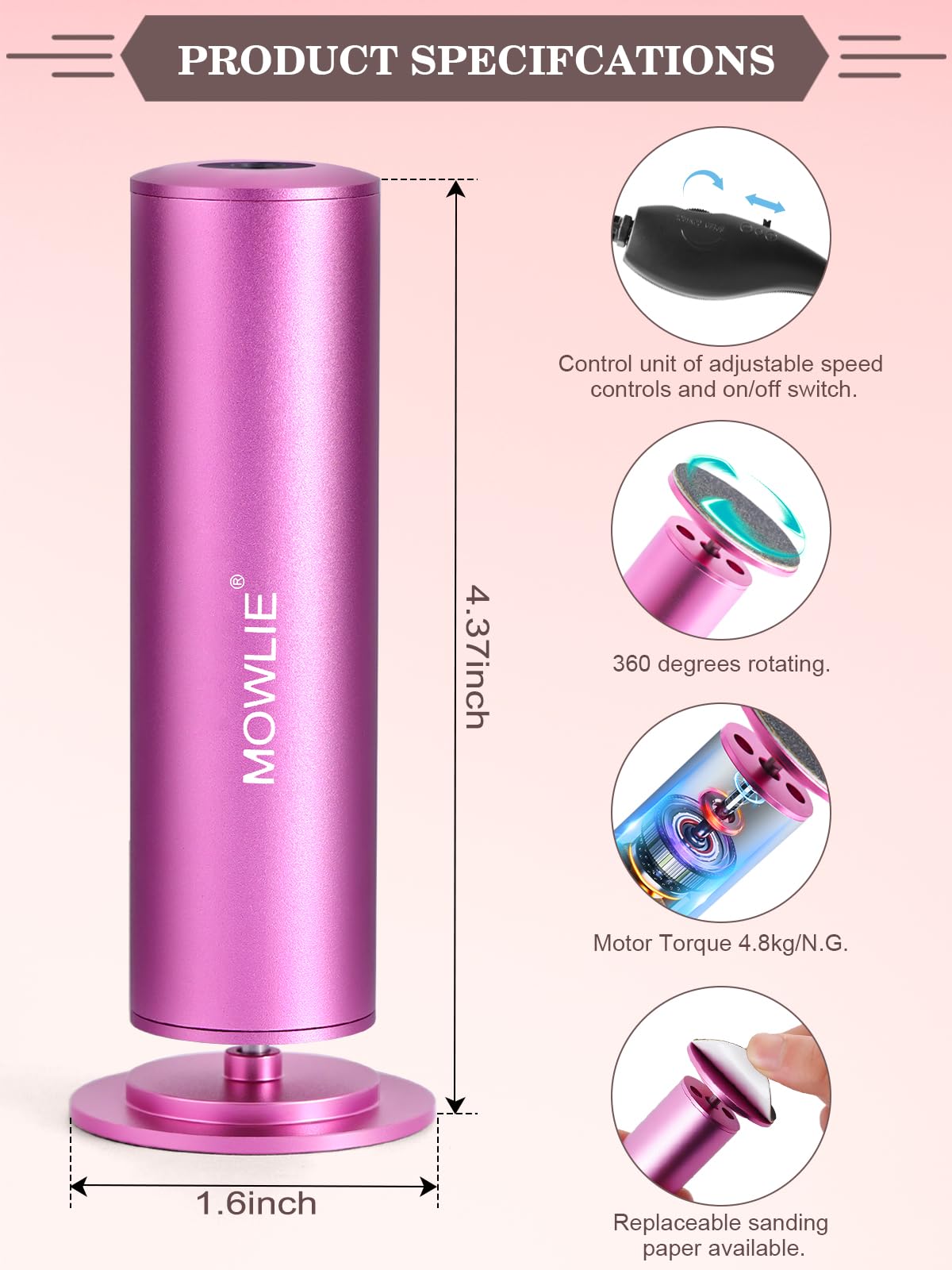 Electric Foot File Pedicure Set 60 Grinding Discs Pink