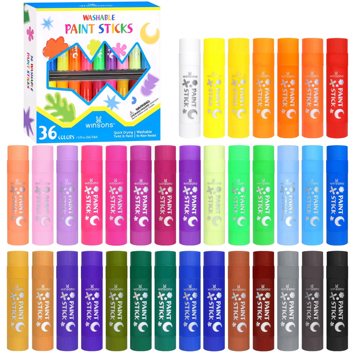 Tempera Paint Sticks,36 Vibrant Colours Washable Paint Sticks For Kids, Quick Drying