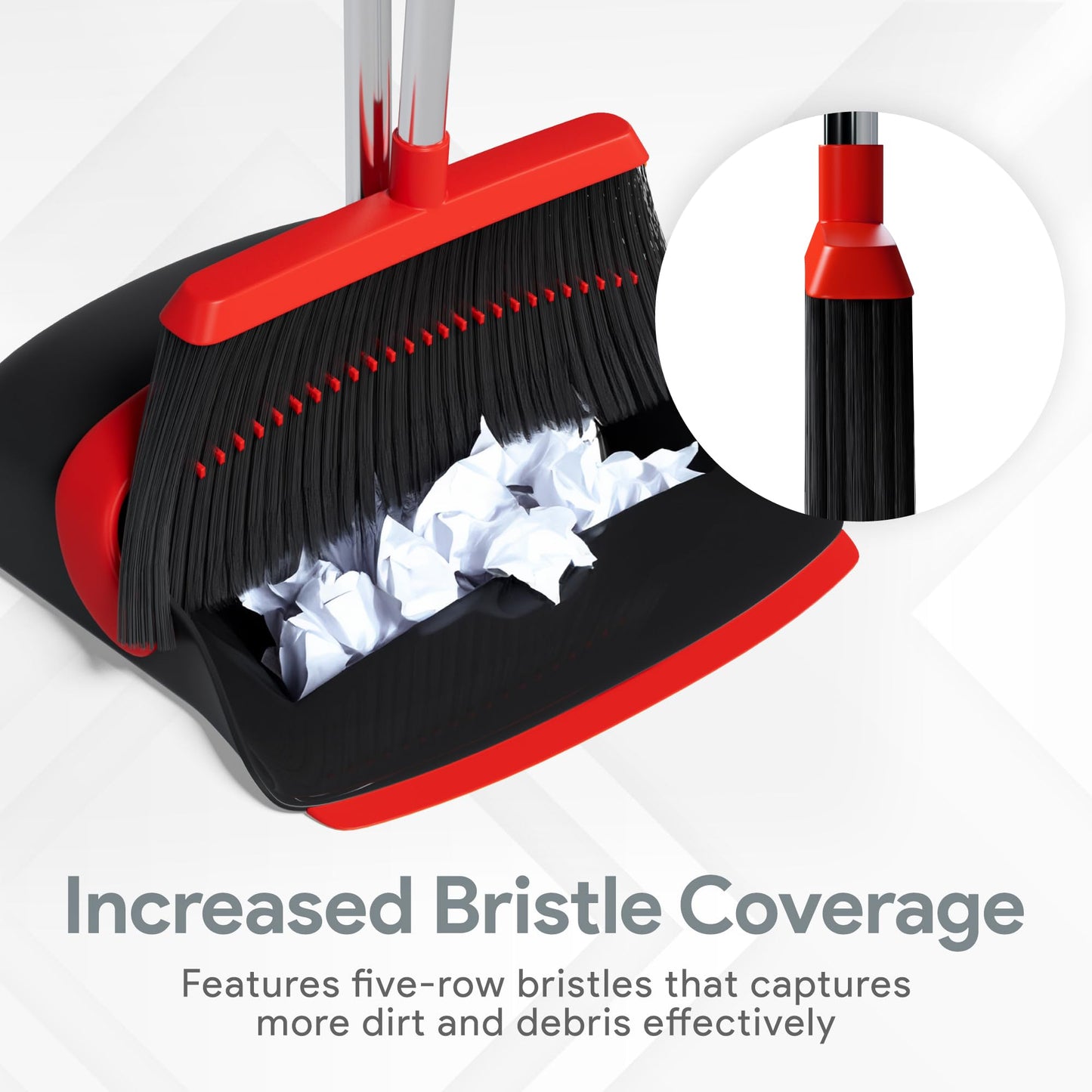 Adjustable Long Handled Dustpan and Brush Set - Red and Black Large 55"