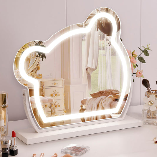 FENCHILIN Bear-Shaped Vanity Mirror with LED Lights – 40x35 cm