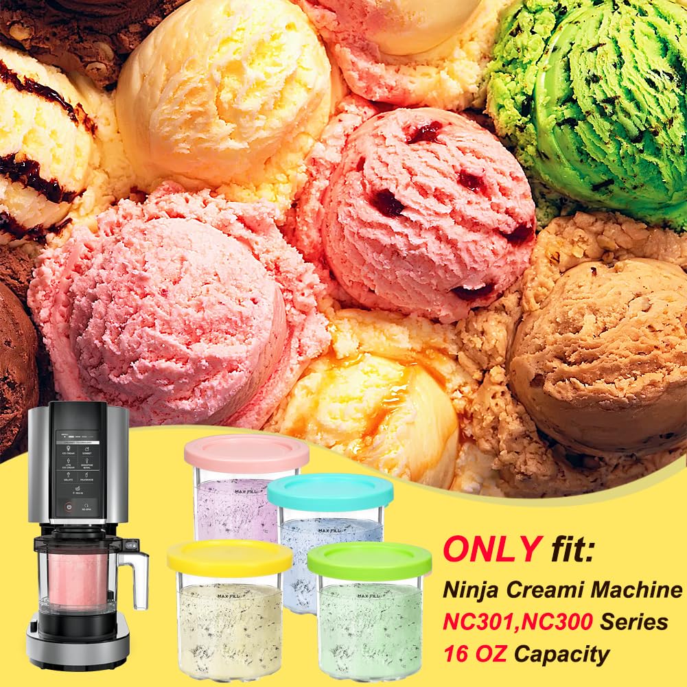 4x 473ml Ninja Creami Compatible Ice Cream Tubs with Lids – Multi Colour