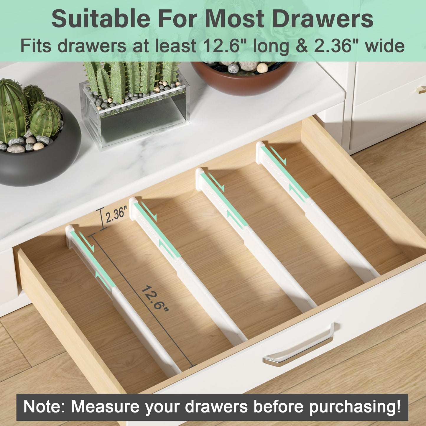 FUNIZE Adjustable Drawer Dividers 8 Pack Expandable White Organisers