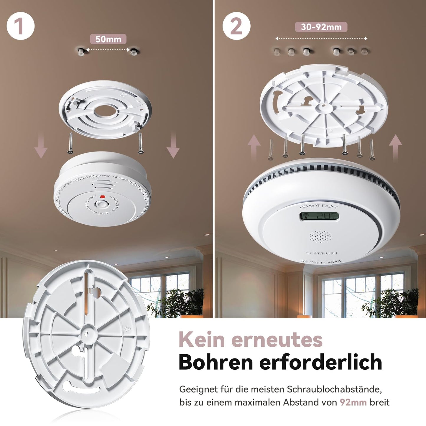 Smoke and Carbon Monoxide Detector 2-in-1 with LCD Display 10 Year Lifetime Replaceable Battery GS888 - White 1 pc
