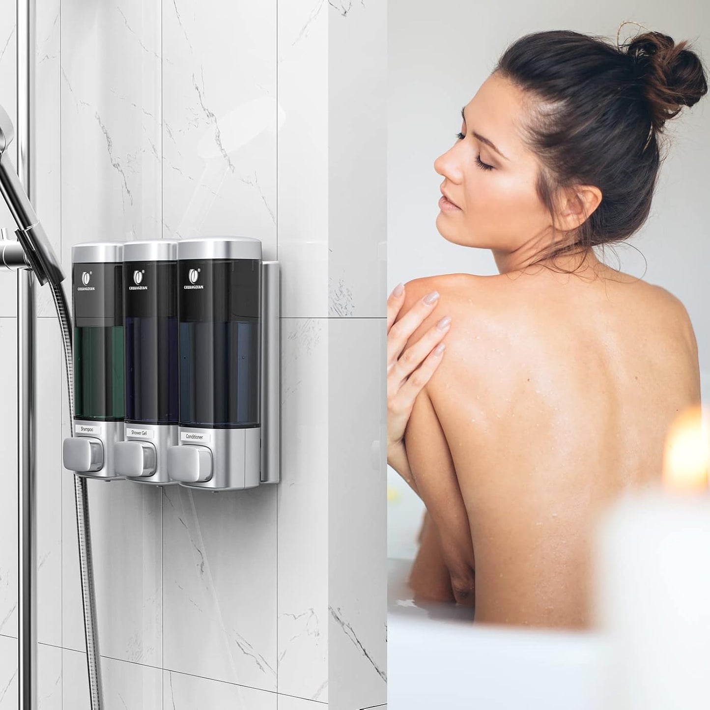 Wall Mounted Shampoo & Conditioner Dispenser Set 3 x 320ml White