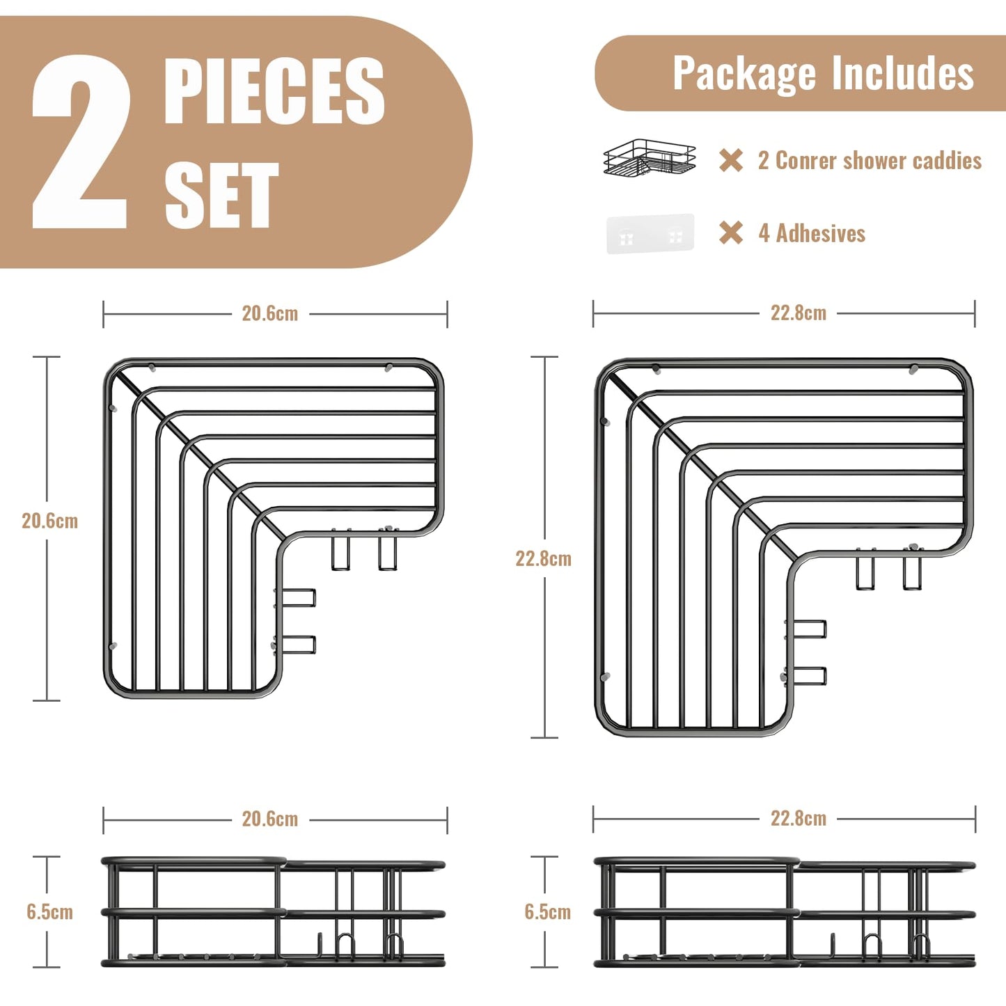 WELDUN No-Drill Corner Shower Caddy – Stainless Steel Bathroom Organiser