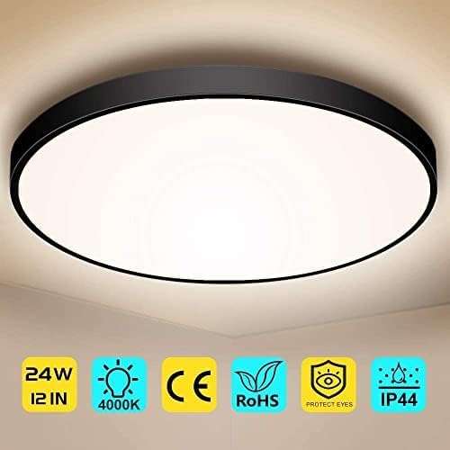 Slim 12in 24W LED Flush Mount Ceiling Light 4000K Natural White