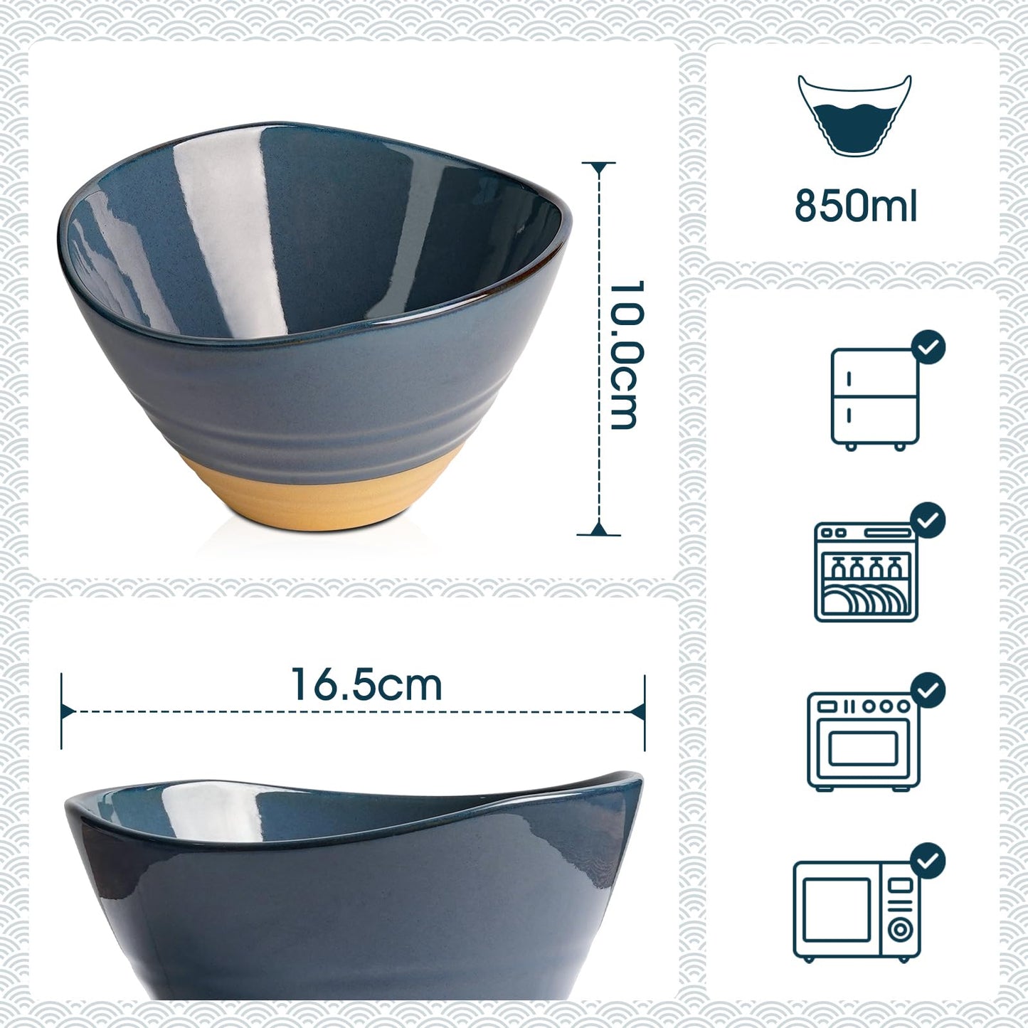 NUTRIUPS Ceramic Ramen Bowl Set (2) – 850ml Japanese Noodle Soup Bowls