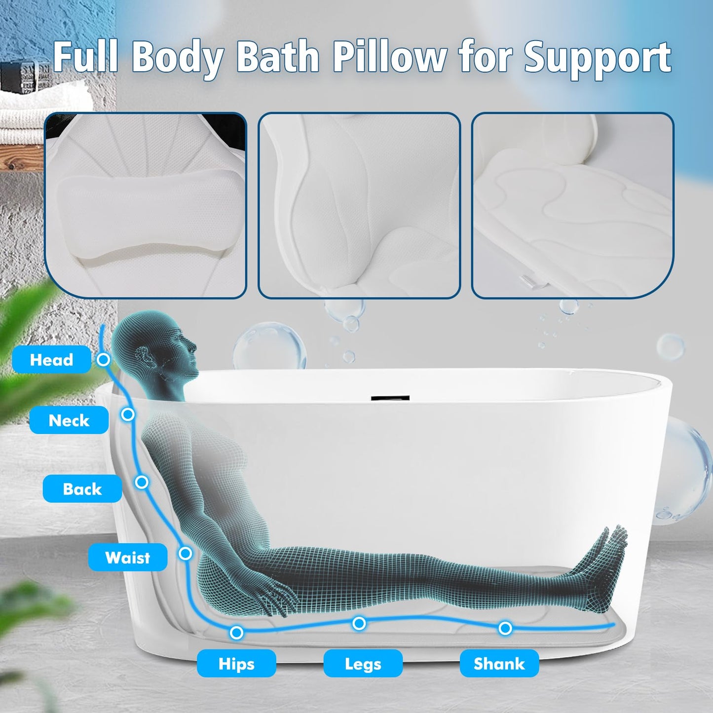 Luxury Full Body Bath Pillow Spa Cushion Headrest Neck Back Support