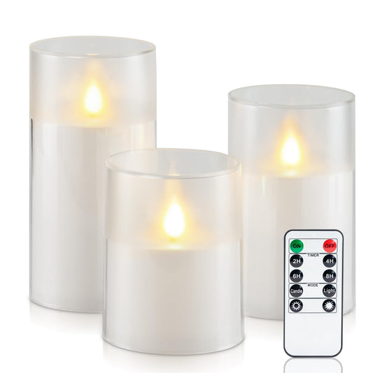 Set of 3 Waterproof Flickering LED Flameless Candles with Remote