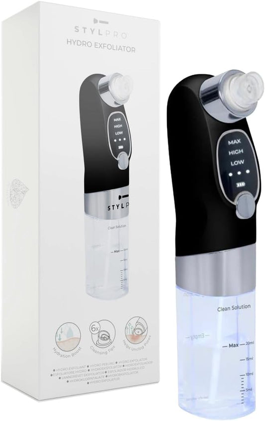 STYLPRO Hydro Exfoliator Rechargeable Deep Pore Facial Vacuum Tool 6 Tips