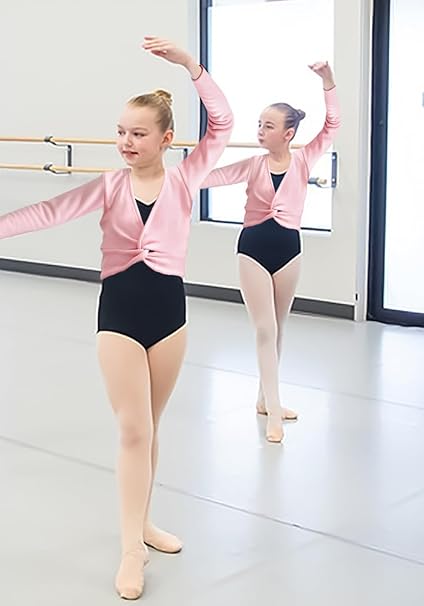 Girls Ballet Wrap Top Dance Cardigan Velvet Inner Long Sleeve Black