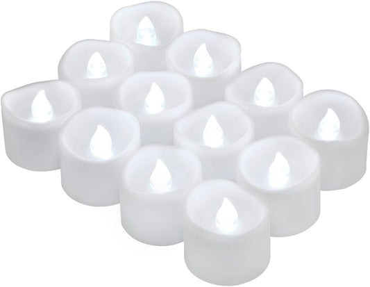 Oria LED Flameless Tea Lights 12‑Pack – Realistic Flicker, Battery Operated Candles